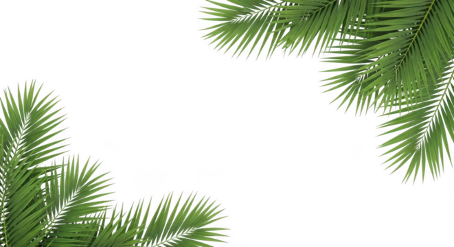 Tropical palm leaves framing a transparent background, isolated on transparent background