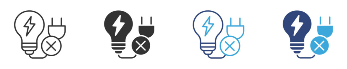  power outage icon set, no electricity signs. no lightning symbol, ban. blackout icons, power outage, bright warning .Vector illustration . 