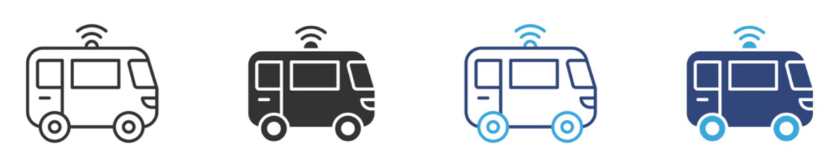 autonomous shuttle bus icon set, vector illustration .