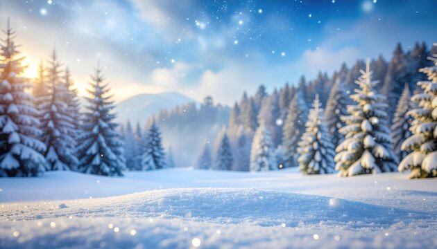 Winter wonderland snowy pine trees in a serene landscape capturing the beauty of nature under a bright sky inviting calm and inspiration