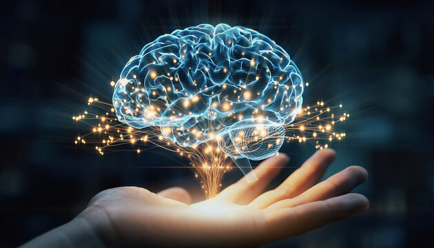 Hand Holding a Glowing Digital Brain image complex