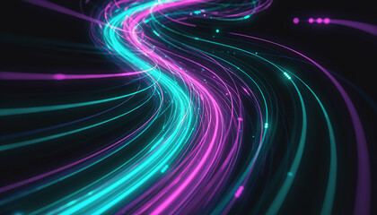 Neon Light Trails Flowing in Dark Abstract Space image