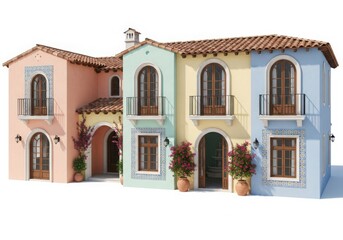 Charming mediterranean style architecture with colorful facades