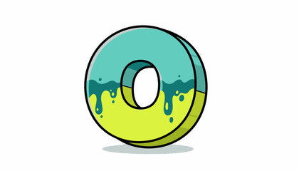 Stylized letter O or number 0 with dripping teal and lime green paint effect, a vibrant graphic design element.