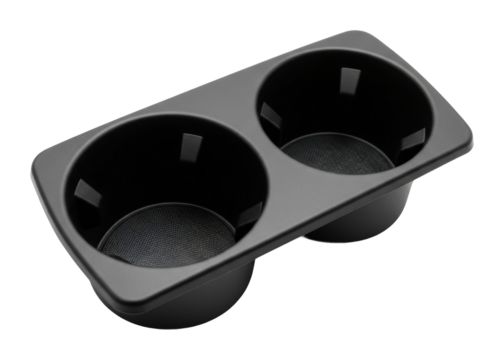 Dual black sauce cups for food serving kitchen product modern isolated on transparent background