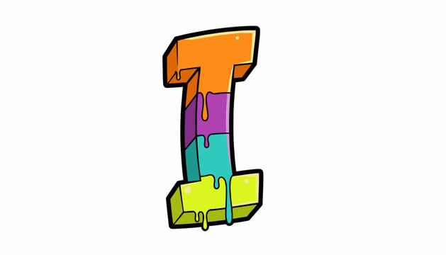 Colorful graffiti style letter 'I' with a 3D block effect and dripping paint on a white background.