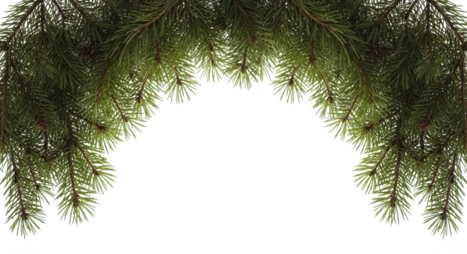 Fresh green pine branch creating a decorative arch, isolated on transparent background - Powered by Adobe