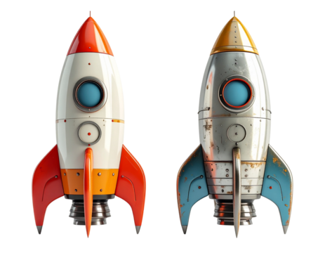  Futuristic Rocket Ship Variation Set – isolated on transparent background