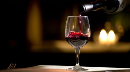 chardonnay. Red wine elegantly poured into a crystal glass in a sophisticated dining setting. bar promotions, beverage menus, designed for product packaging and bar promotions.
