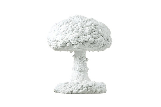 White mushroom cloud explosion model isolated on white background