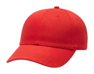 Red baseball cap displayed on lifestyle isolated on transparent background