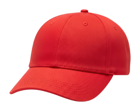 Red baseball cap displayed on lifestyle isolated on transparent background