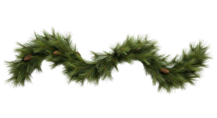 Christmas garland with pinecones, green festive decoration isolated on transparent background