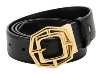 Stylish black leather belt fashion accessories isolated on transparent background