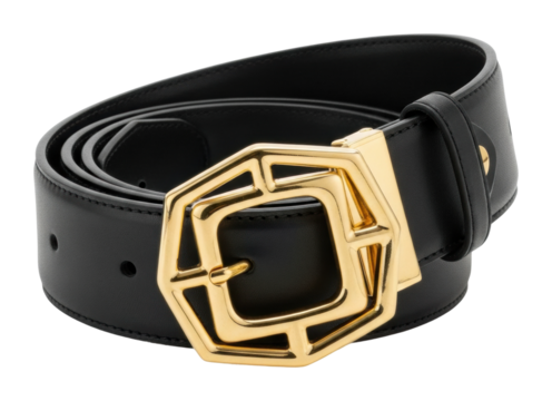 Stylish black leather belt fashion accessories isolated on transparent background