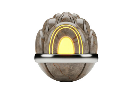 Futuristic glowing orb with textured metallic shell isolated on transparent background - Powered by Adobe