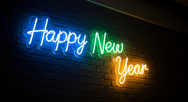 happy new year neon sign on the wall