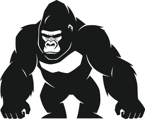 Powerful Silverback Gorilla Mascot Design Vector Illustration Standing Frontally with Muscular Body and Intense Facial Expression Isolated on a Clean White Background Perfect for Sports Logo