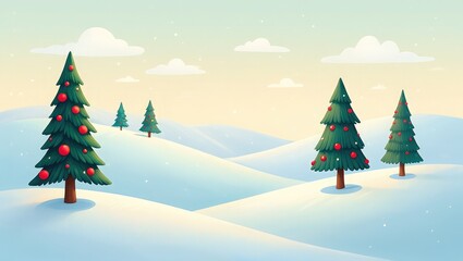 Snowy winter landscape with decorated Christmas trees 1