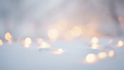 Soft focus warm lights on white snow background winter