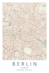 Fototapeta premium Vector poster map city Berlin. Detailed city map, 2025 new, map Boston for print of posters 