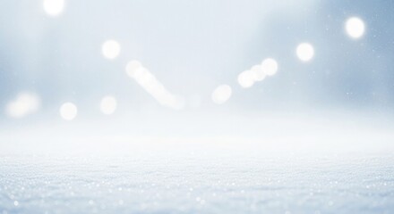 Soft focus winter snow ground with bokeh lights texture