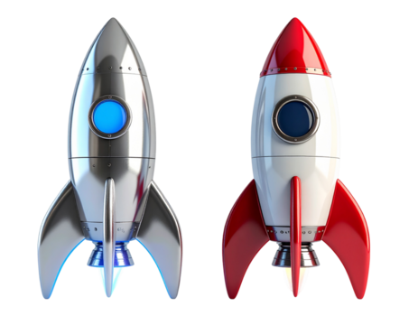 3D Space Rocket Duo Render Collection – isolated on transparent background