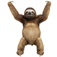 Obraz premium Cute sloth hanging with arms raised isolated on transparent background