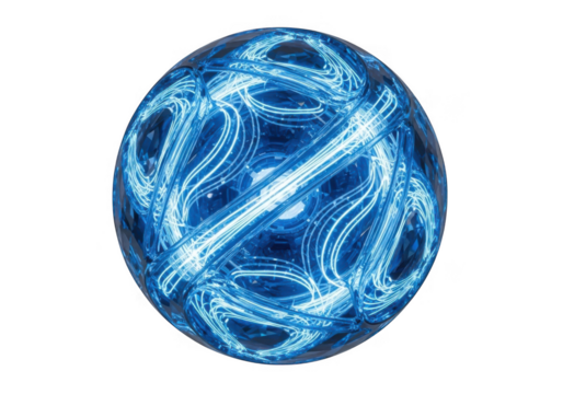 Glowing blue orb with intricate patterns isolated on transparent background