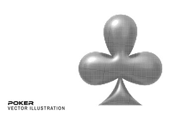 Halftone Poker club suit 3d. Vector illustration. Poker playing card. Circle halftone shape for casino, apps and websites or game design