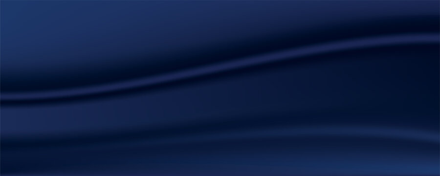 Navy blue silk satin. Silky shiny fabric. Dark luxury background with space for design. Banner. Wide. Long. Panoramic. Template. Empty. Flat lay, top view table. Beautiful.Elegant.Birthday,Christmas.