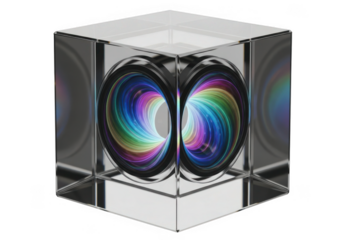 Prism cube refracting light into rainbow colors isolated on transparent background