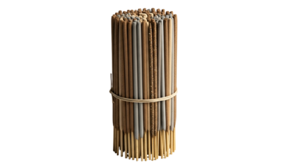 Bundle of incense sticks, various colors, tightly bound with a simple rubber band