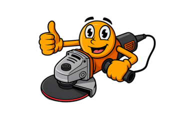 Angle Grinder cartoon Character on transparent background