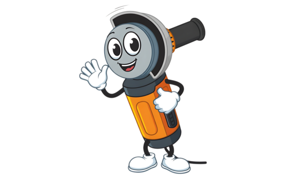 Angle Grinder cartoon Character on transparent background