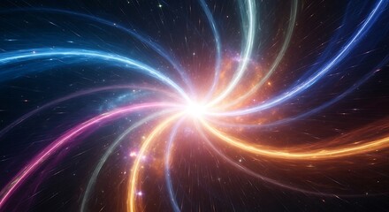 Vibrant Light Trails Radiating from a Central Point in Space Twisting Light Streaks Creating an Abstract Galaxy with a Burst of Energy and a Cosmic Light Show