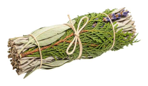 Herbal smudging bundle natural home rituals organic plants zen isolated on transparent background