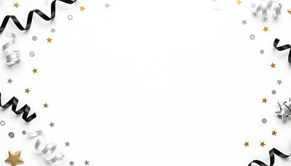 New Year Countdown Silver Black Minimal Flat Lay On Clean White Background
