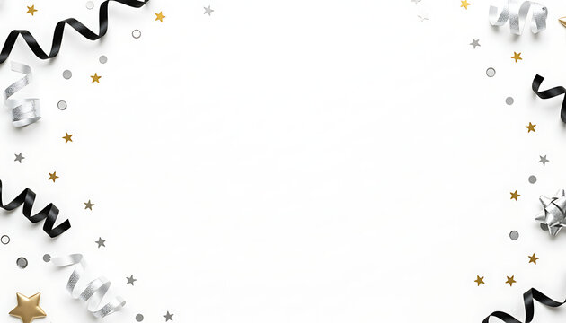 New Year Countdown Silver Black Minimal Flat Lay On Clean White Background