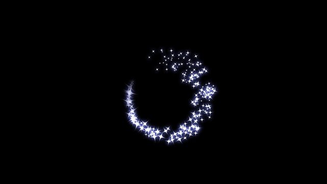 Magical glitter sparkle starline circle animation with twinkling star particles, shimmering light trails, and soft fairy-dust wand sparkle effects drifting smoothly across a black screen background