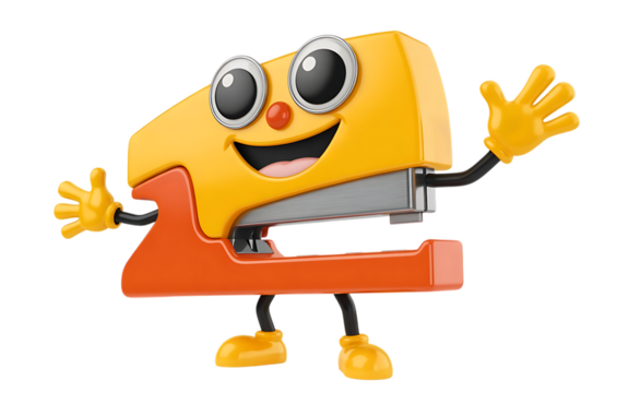 Staple Gun cartoon Character on transparent background
