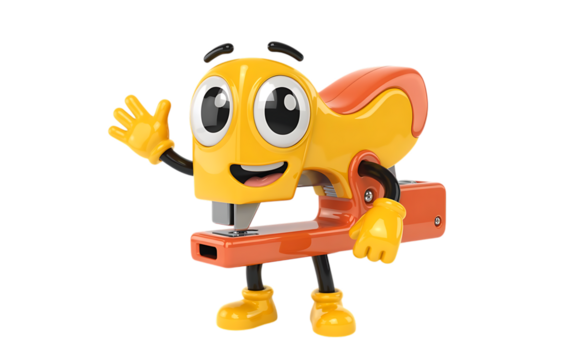 Staple Gun cartoon Character on transparent background