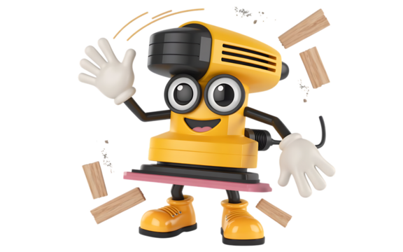 Cartoon construction worker with hammer and screwdriver isolated on transparent background