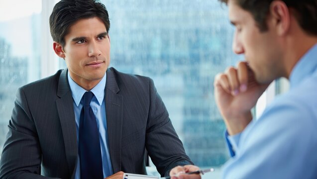 Professional financial advisor discussing investment strategy with a client. - Powered by Adobe