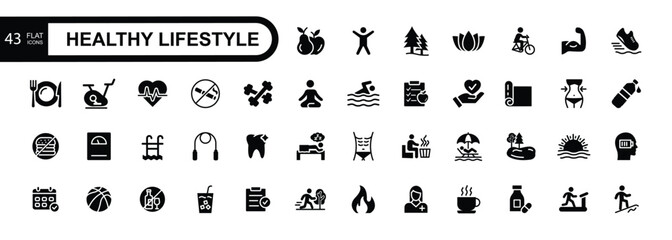 Healthy lifestyle flat Icons set. Vector illustration.