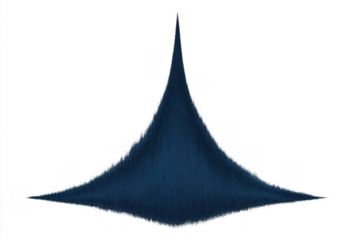Blue velvet fabric abstract shape forming a pointed upward spire, isolated design element on transparent background