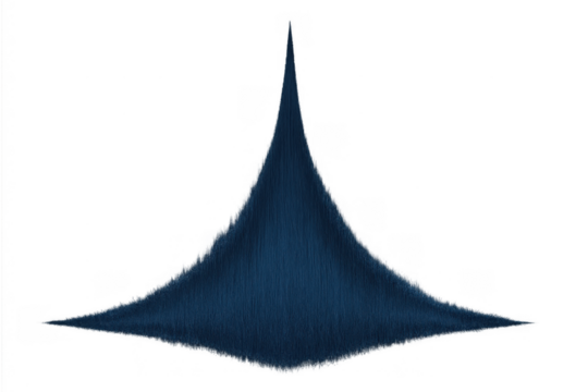 Blue velvet fabric abstract shape forming a pointed upward spire, isolated design element on transparent background
