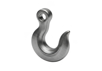 Metal lifting hook with eyelet isolated on transparent background