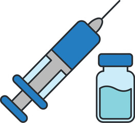 colorful illustration of a syringe and vial for vaccination medical care on transparent background