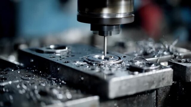 Dynamic medium shot showing the stamping process crafting miniature detailed metal elements with exceptional precision and consistency.